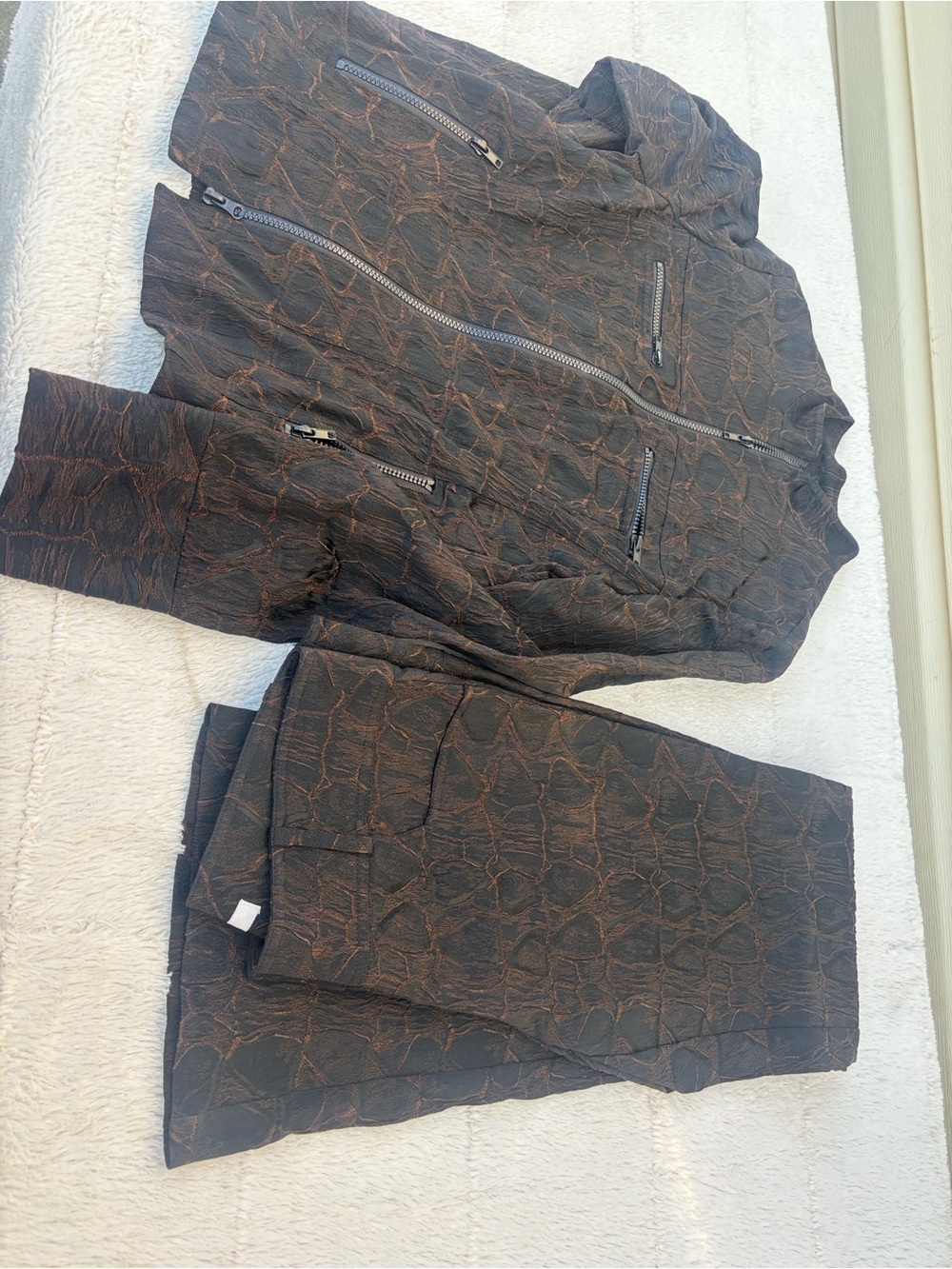 Quilted Brown Two-Piece Jacket and Pants Set